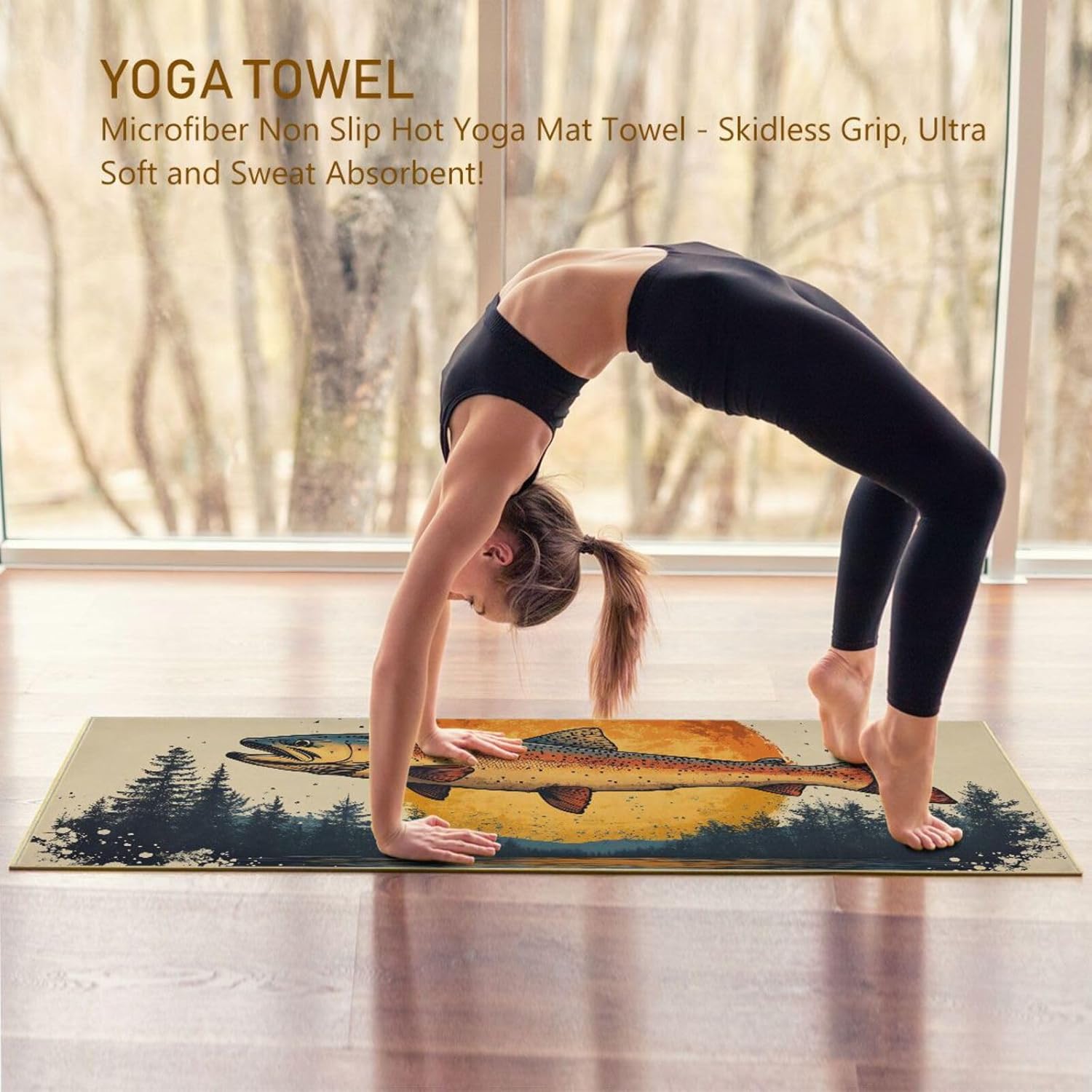 Fishing Wild Hot Yoga Towel – Stylish, Non-Slip, Grip Dot, Super Absorbent, 27" x 73" - Yoga Mat Towels for Exercise, Fitness