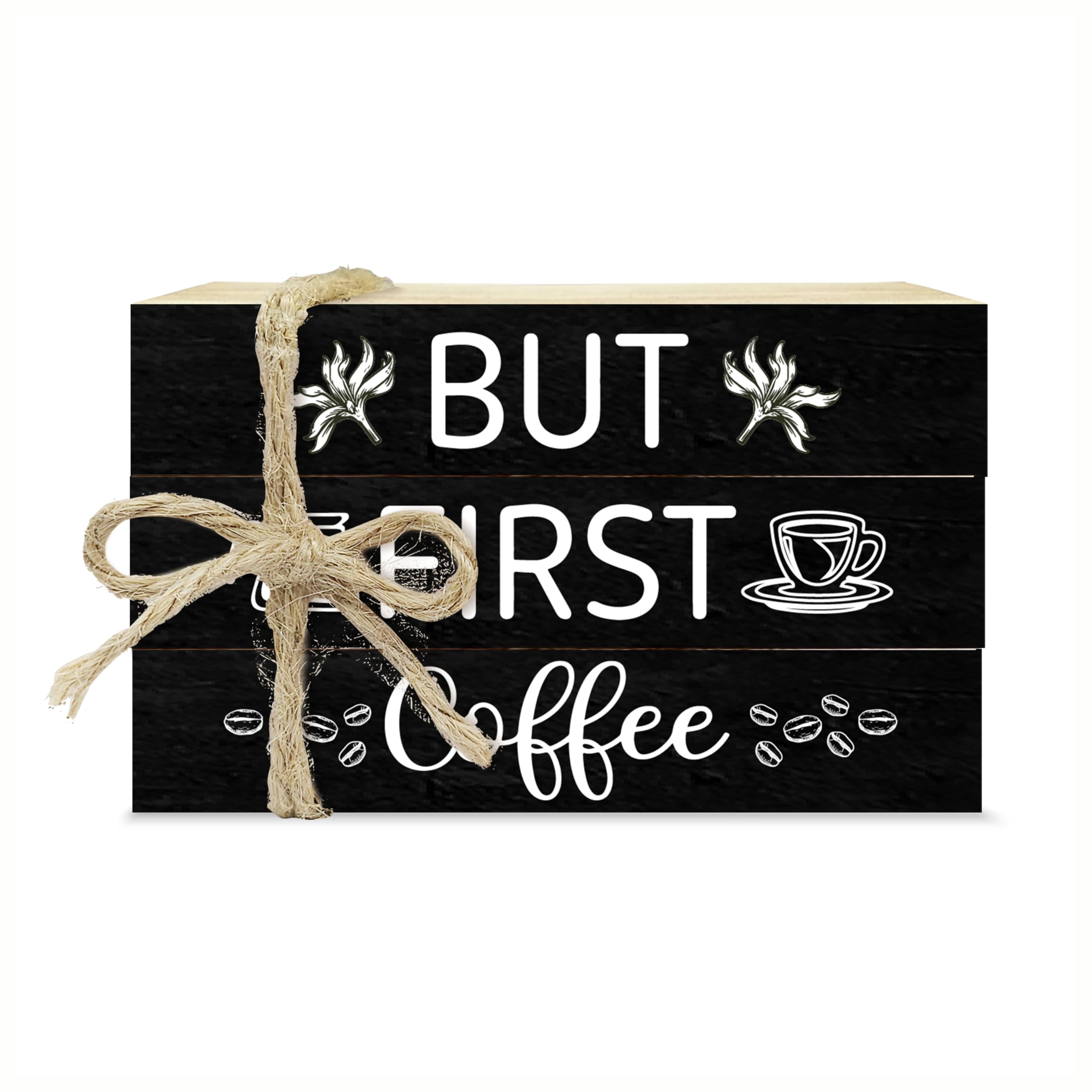 Coffee Tiered Tray Decor, But First Coffee Wooden Book Stacks with Hemp Rope, Rustic Decorative Books for Farmhouse Decor, Faux Book Decor for Home Coffee Bar, Coffee Lovers Housewarming Gifts (21)