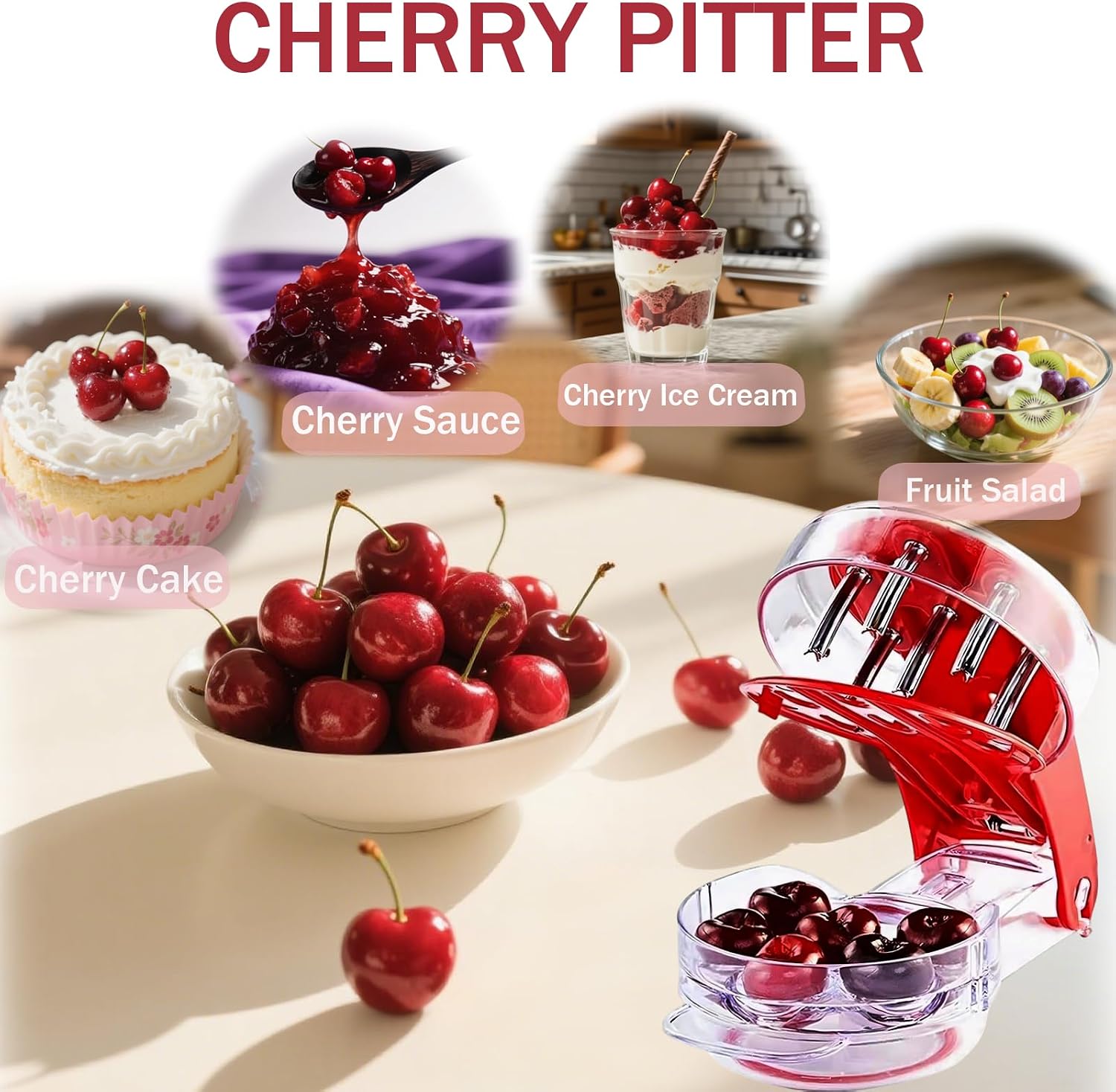 Cherry Pitter Tool Pit Remover, Olive Pitter Tool With 6 Holes, Portable Saving Lock Design Cherries Seed Remover Suitable, Kitchen Depitter Tool