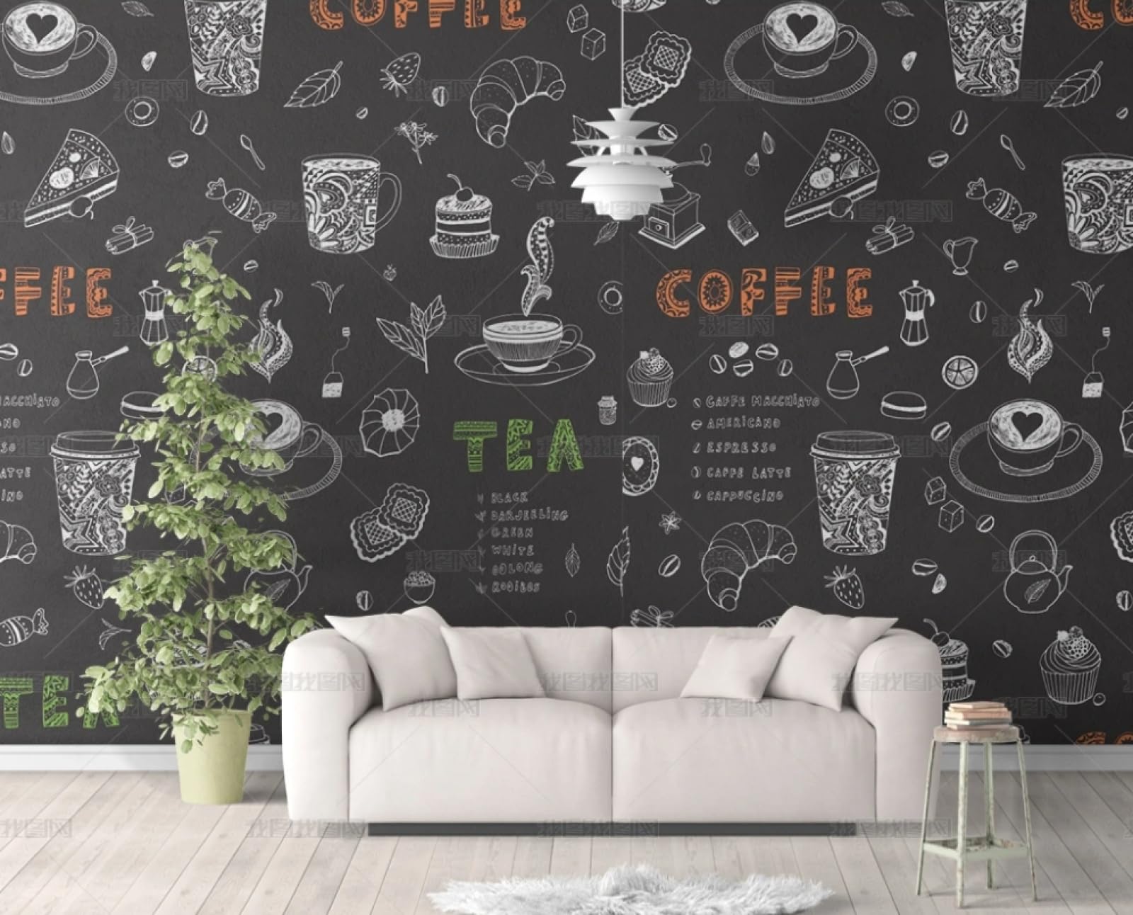 Papier peint autocollant salon et chambre ambiance café noir et blanc