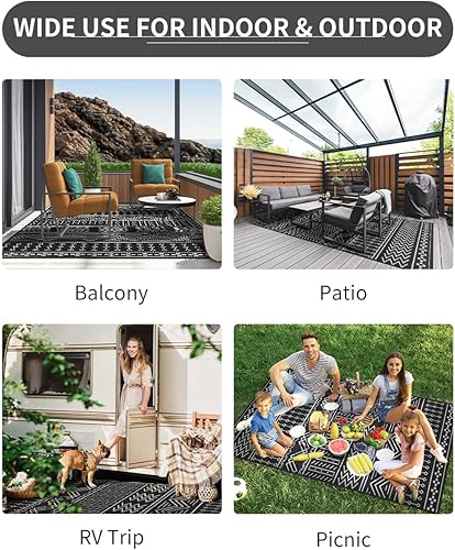 Miniatura 3 de Alfombra de exterior impermeable de 8 x 10 pies, alfombra de patio para interiores y exteriores, para caravana, camping, picnic, reversible, ligera,