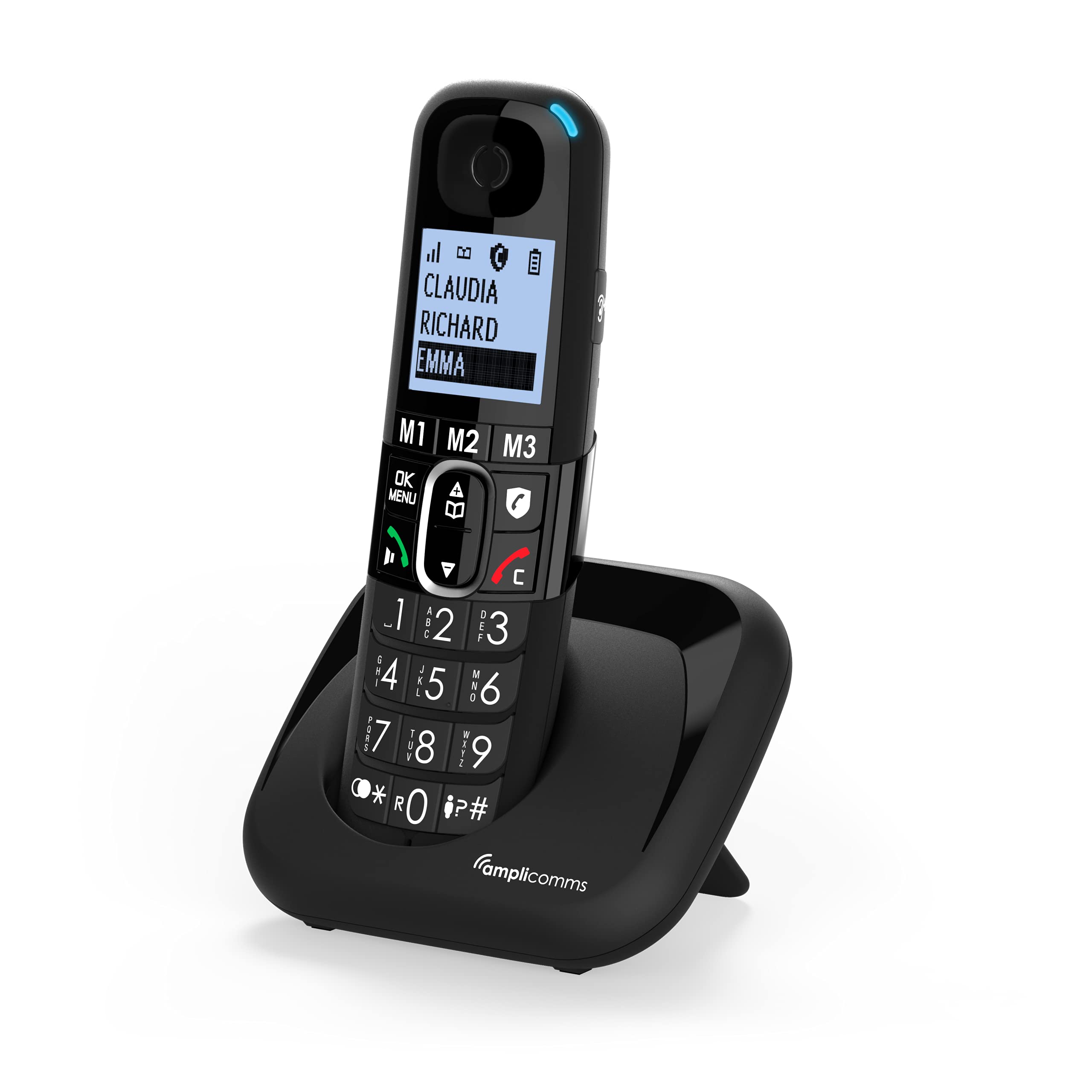 Amplicomms per Delta Telefono Cordless Amplificato per Anziani Suoneria Forte 90 Db, Volume Alto 35 Db, Pulsante Boost, Vivavoce, Call Blocker programmabile per blocco chiamate indesiderate