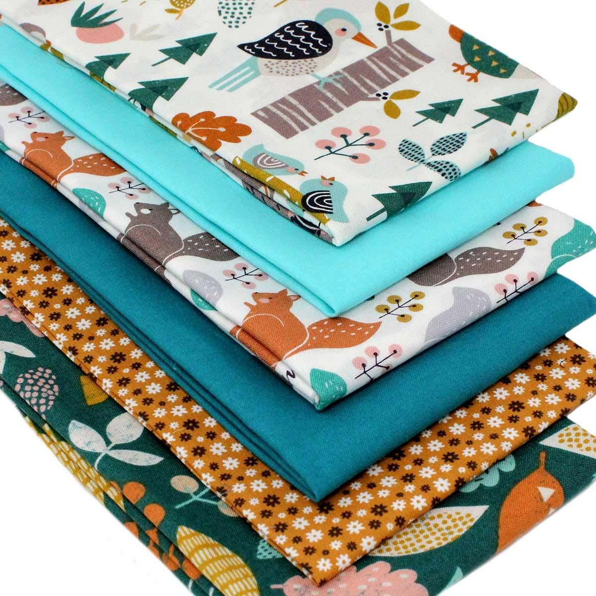 6 Fat Quarters Bundle -"Wild Forest" Fabrics in Fun Animals & Bird Designs. Ideal for Quilting and Crafting. 100% Cotton (Includes Free Patchwork Pattern by Overdale Fabrics)