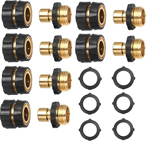 Miniatura 8 de STYDDI Manguera de jardín de conexión rápida con tope de agua, accesorios de conexión rápida de manguera de metal, rosca GHT de 34 pulgadas, juego