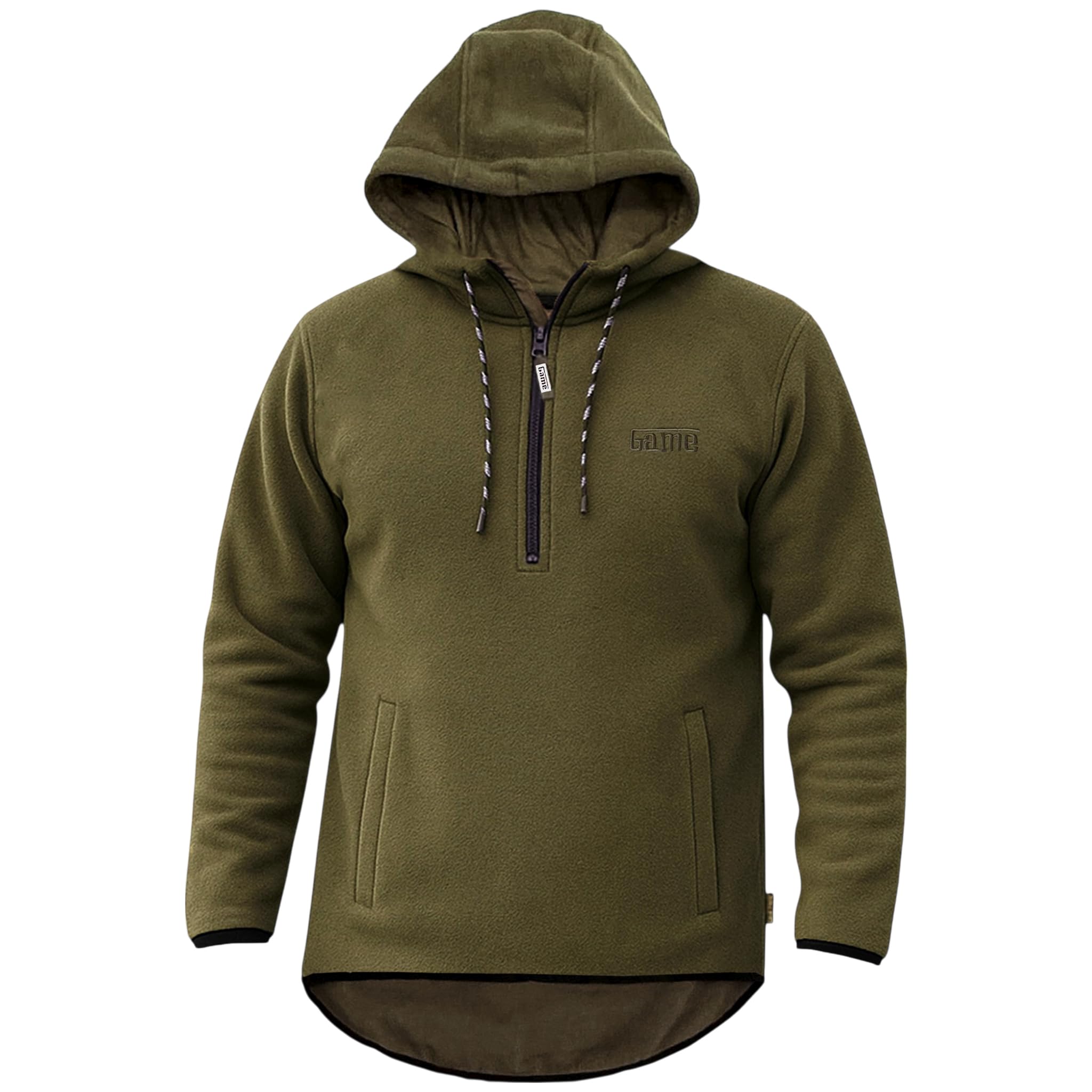 Game Technical Apparel Men's Green Alpine Fleece Hunting Stalking Smock – 300Gsm Silent Durable Outdoor Pullover Hoodie With 1/4 Zip, Drop-Hem & Hood (Uk, Alpha, Xxl, Regular, Regular, )