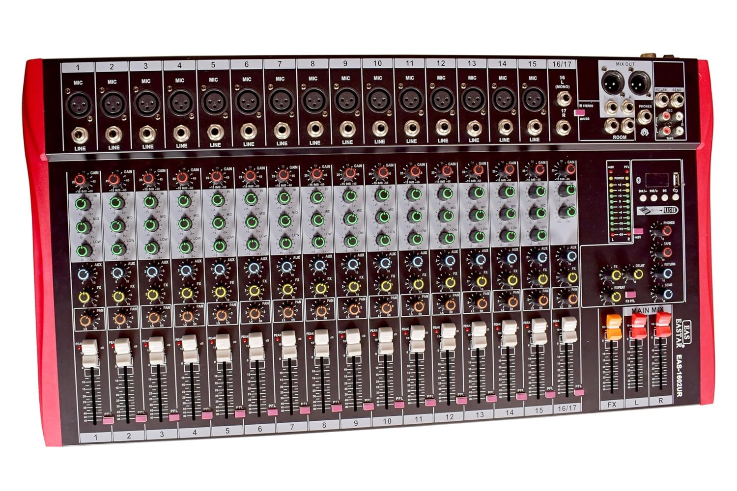 kh 16 Channel Audio Mixer Sound Mixing Console with Bluetooth, USB PC Recording, XLR Microphone Inputs, RCA Input/Output, Professional Audio Mixer for Studio, Live Events & Beginners-image-40