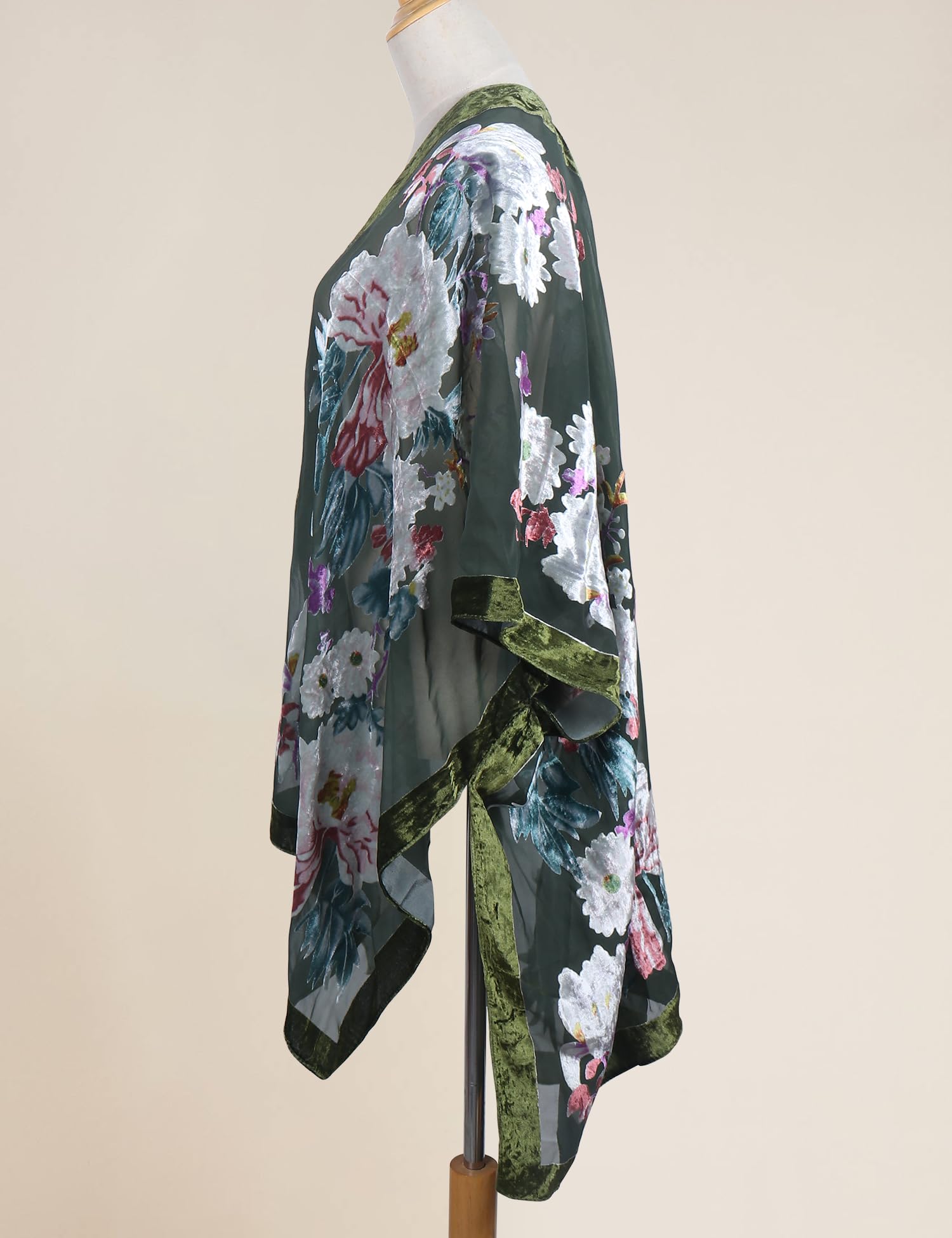 MJ SERECA Damen Burnout-Velours-Kimono, langer Cardigan, Überwurf, lässiges Outfit, One Size-Large Plus Tall