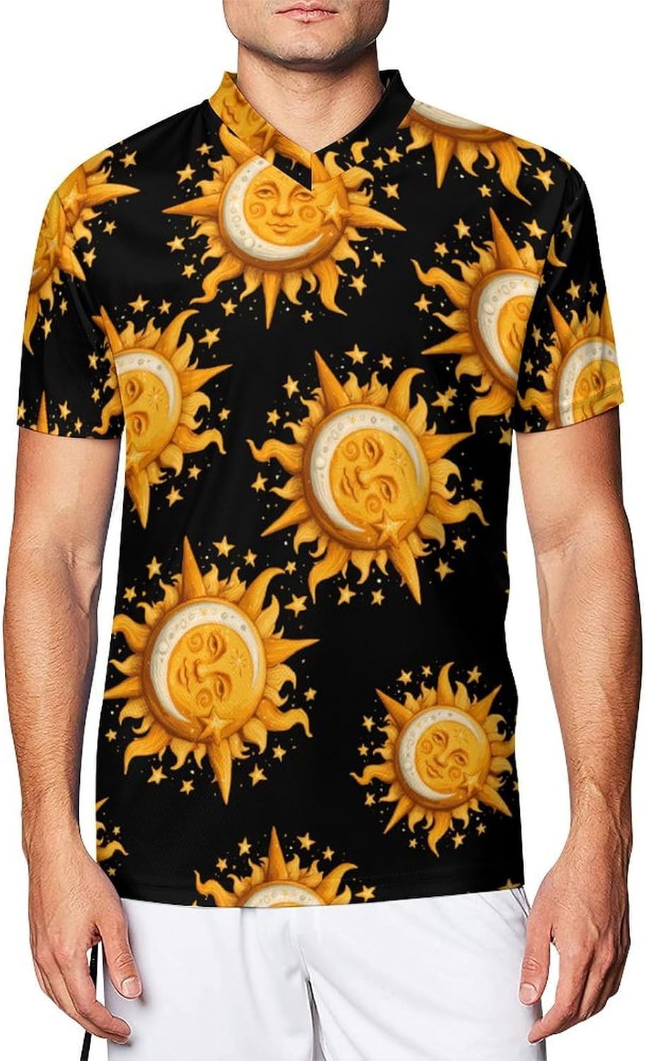 Sun Moon Mens V Neck Soccer Jersey Quick Dry Breathable Short Sleeve T Shirt Sports Football Tops 6X-Large