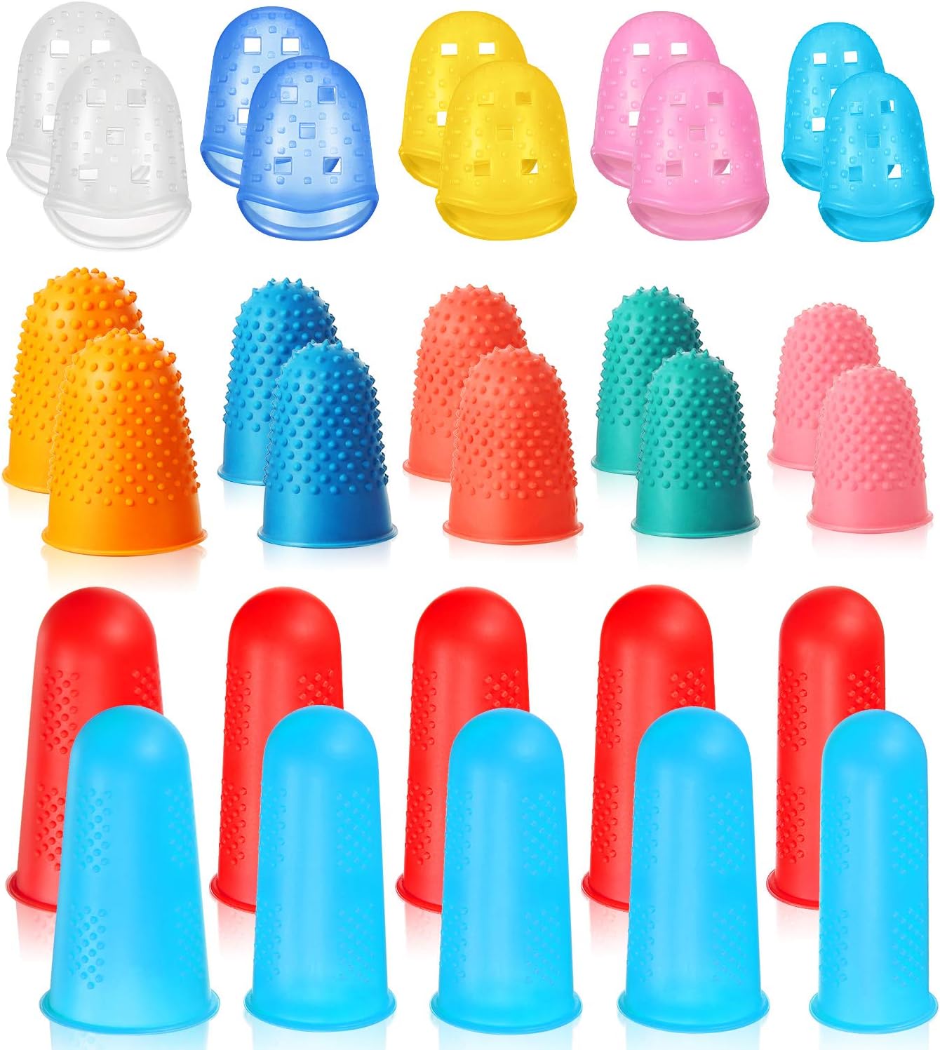 30 Pieces Rubber Fingers Tip Finger Pad Grip Reusable Finger Cover Protector for Currency Counting Collating Writing Sorting Task, Assorted Color and Size