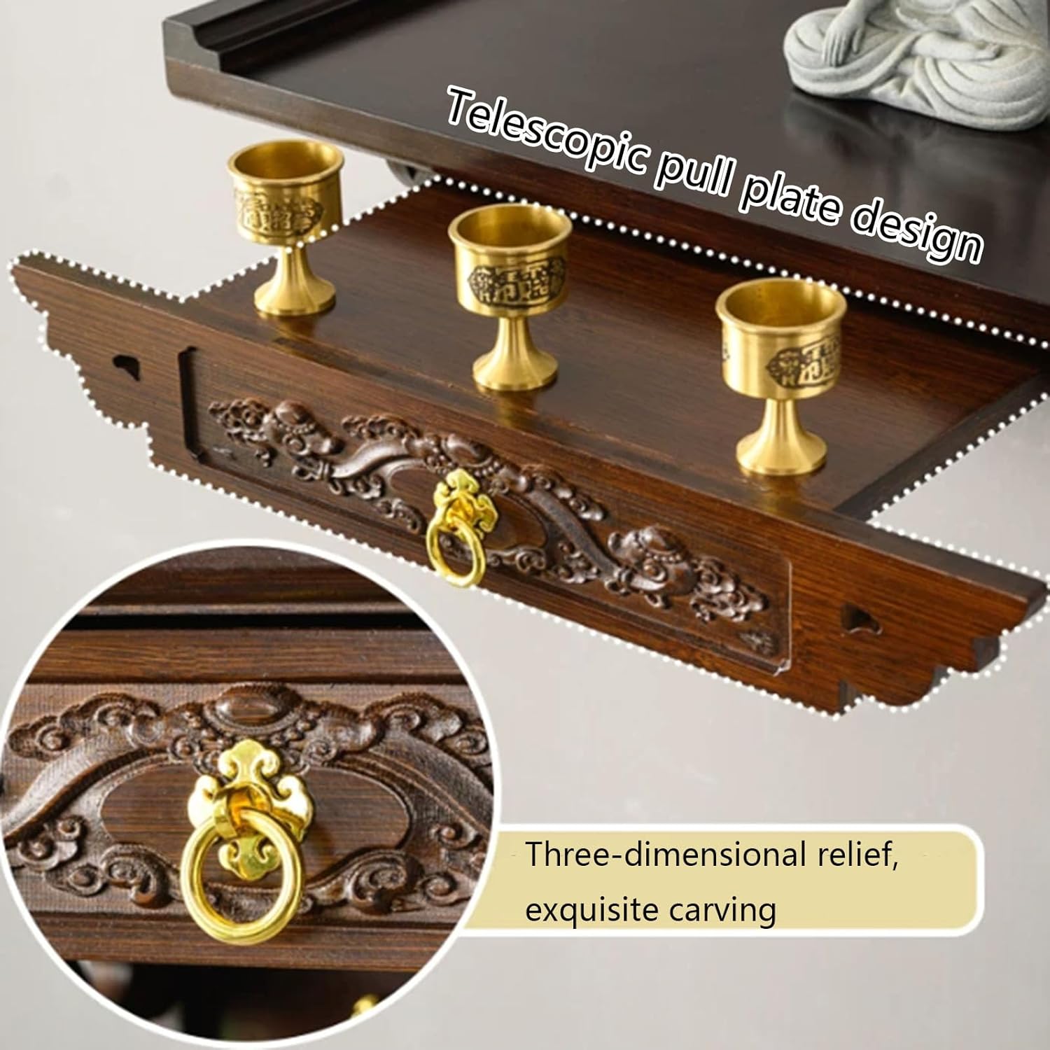 Buddhist Altar Table - Wall-Mounted Solid Wood Stand for Buddha Statue and Meditation, Compact Design for Household Use