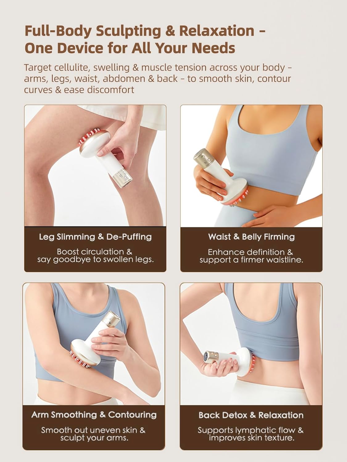 Lymphatic Drainage Massager & Anti Cellulite Massage Tool, Reduce Stretch Marks & Cellulite, for Legs, Arms & Belly, Body Sculpting Machine with Microcurrent, Light, Heat & Vibration,White - Image 5