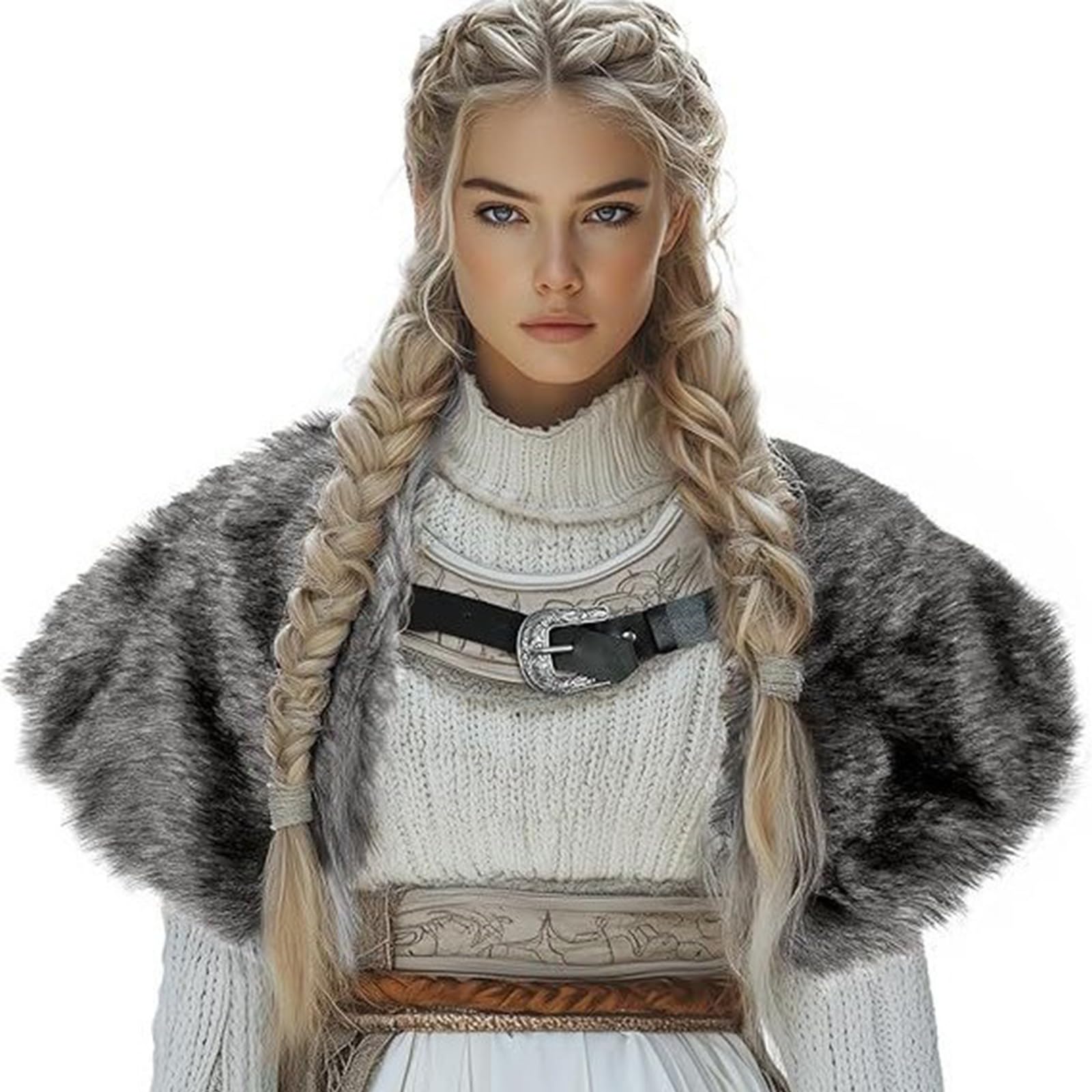 MICFENY Artificial Furs Reversible Cloak Shawl Cartoon Cosplay For Cold Weather LARP Costume Historical Reenactment Outfit
