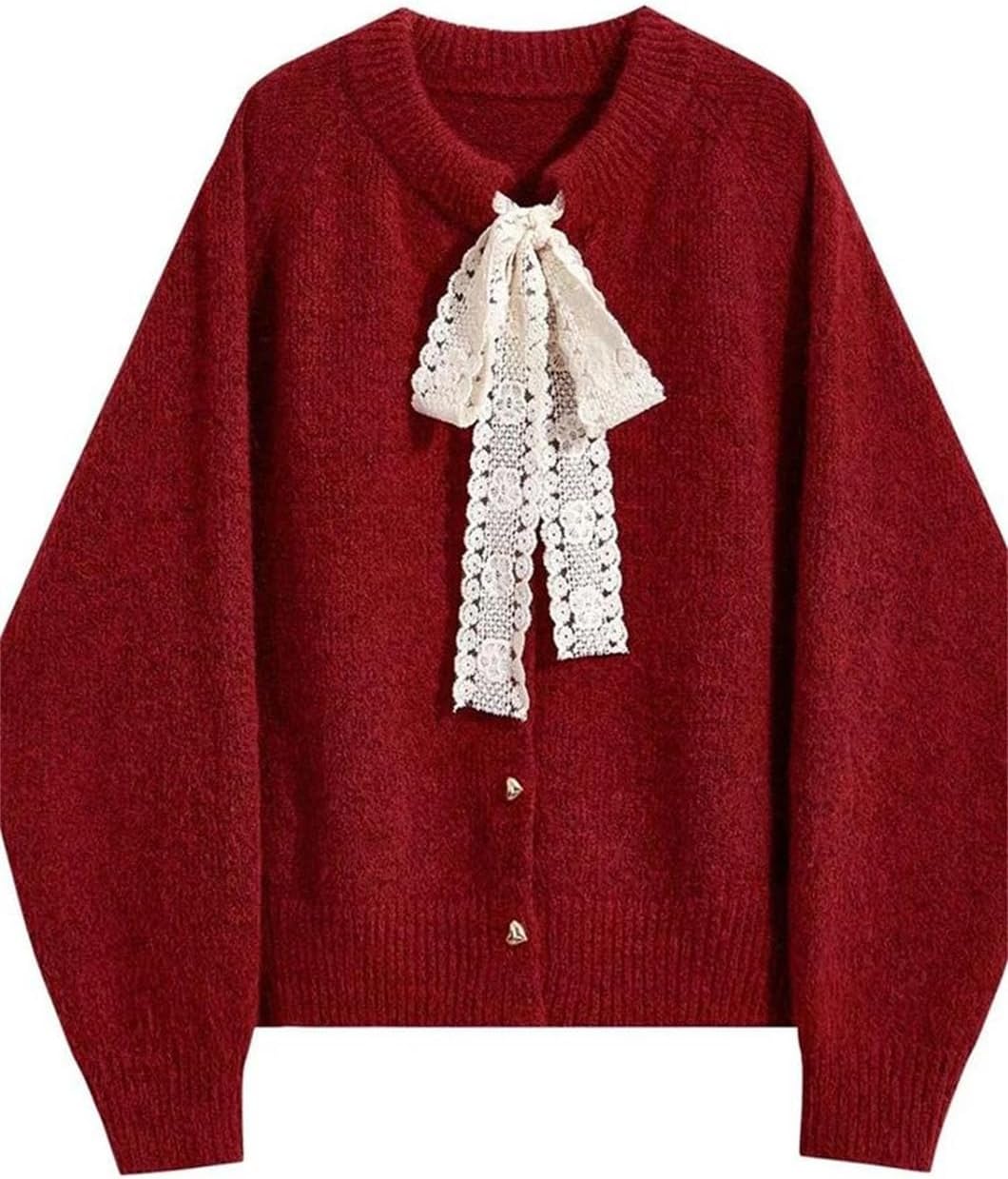 Women's Fashion Bow Knitting Sweater Loose Solid Color Long Sleese Casual Knit Sweater
