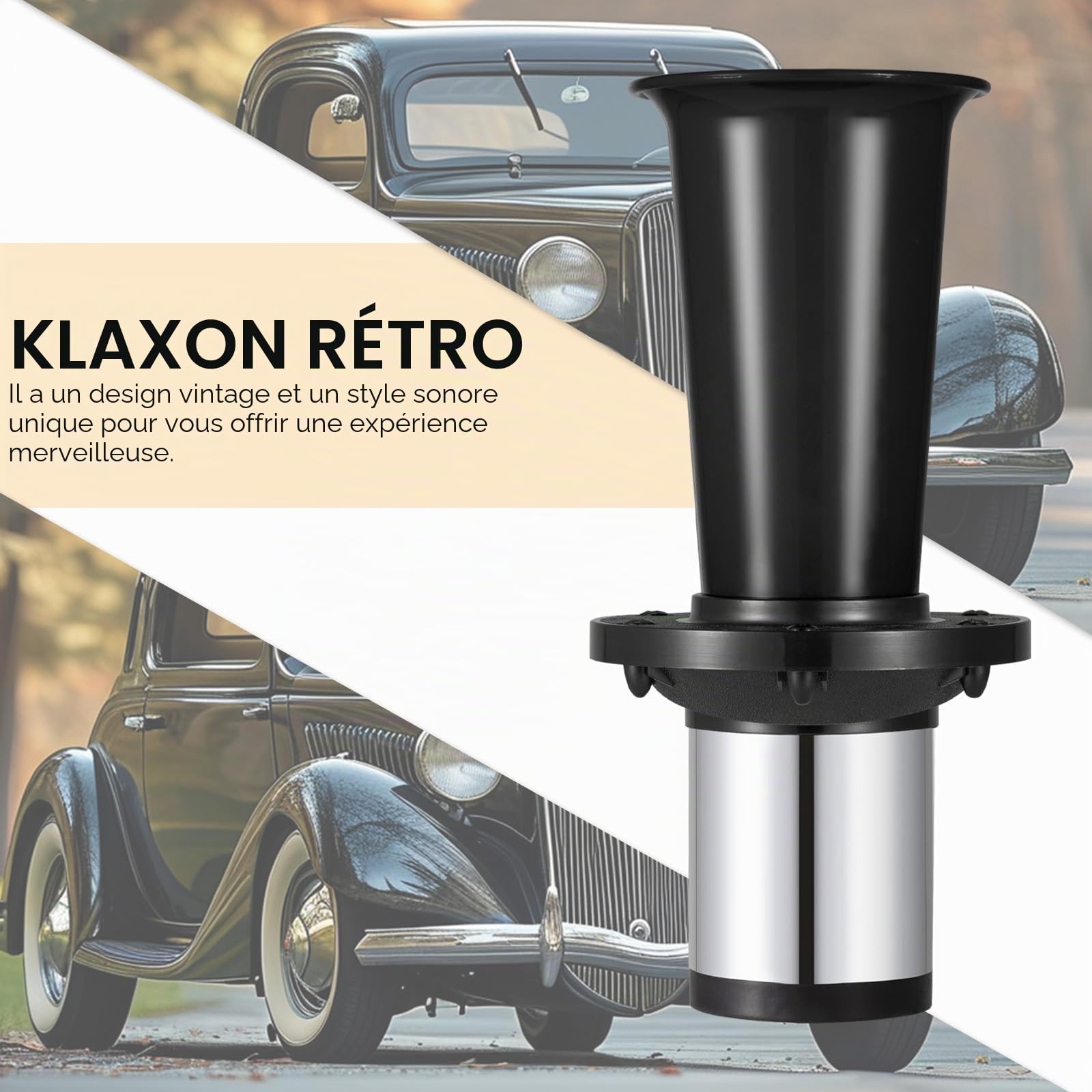 Ahooga Klaxon vintage 12 V FARBIN pour voiture camion rétro Kit chromé (noir avec bouton)