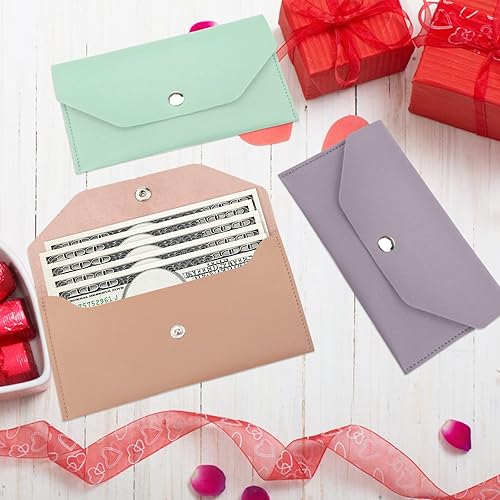 Miniatura 5 de 3 Piezas Bolsas de Sobres de Dinero en Efectivo, Pletpet Bolsa de Dinero de Cuero PU Cartera de Efectivo Sobre Reutilizable de Presupuesto para