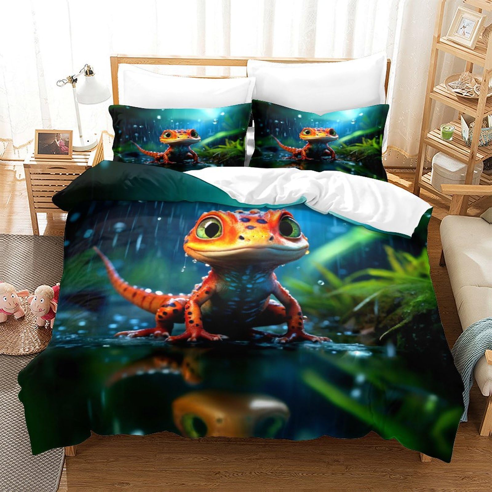 Housse de couette lézard 3D impression haute définition King Size unique