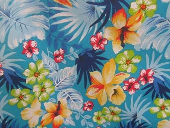 Hawaiian Print Poly Cotton Fabric 58" Wide by The Yard Blue