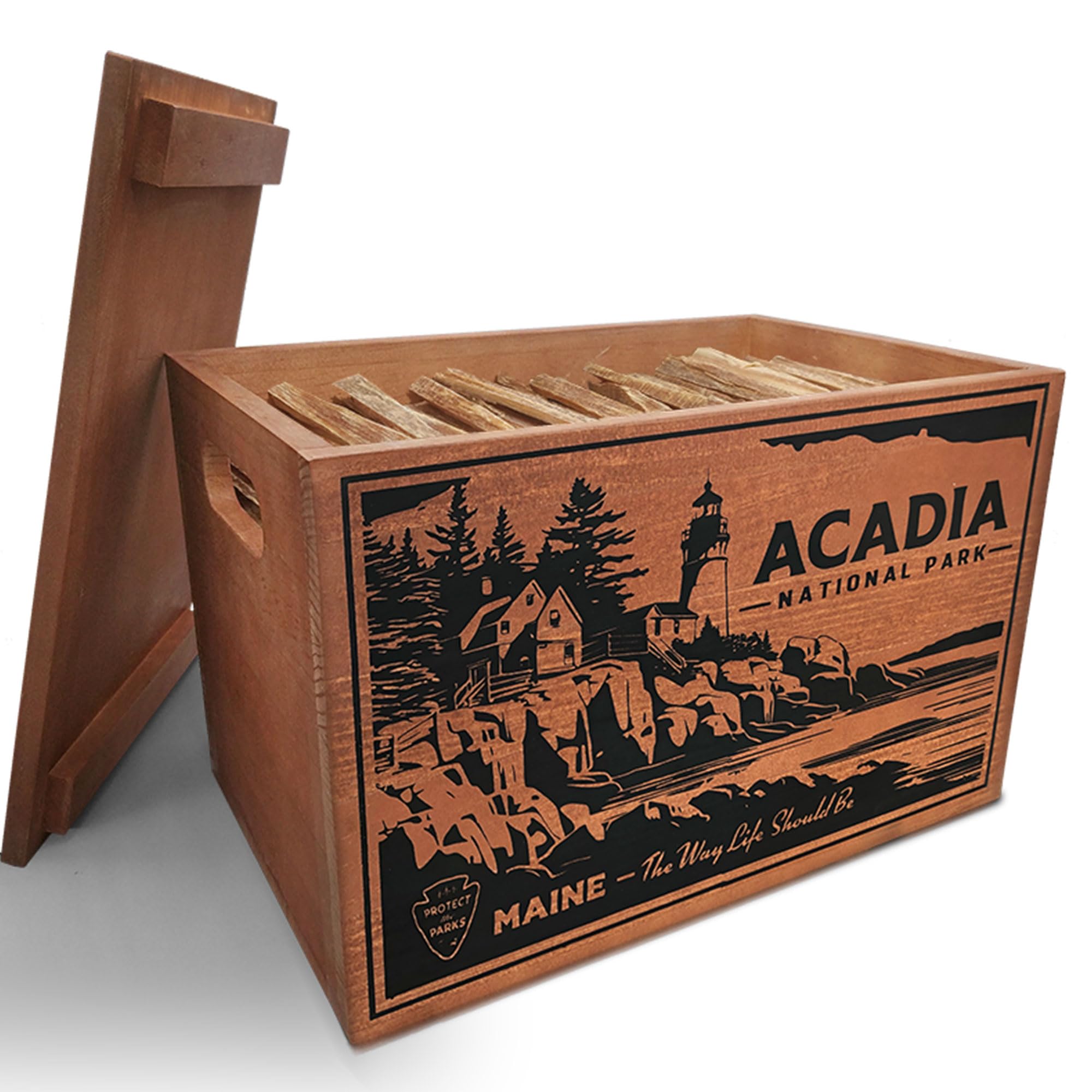 Better Wood Products Limited Edition Protect The Parks Series All Natural Fatwood Fire Starter Sticks, 13 Pound Wooden Crate, Acadia Box