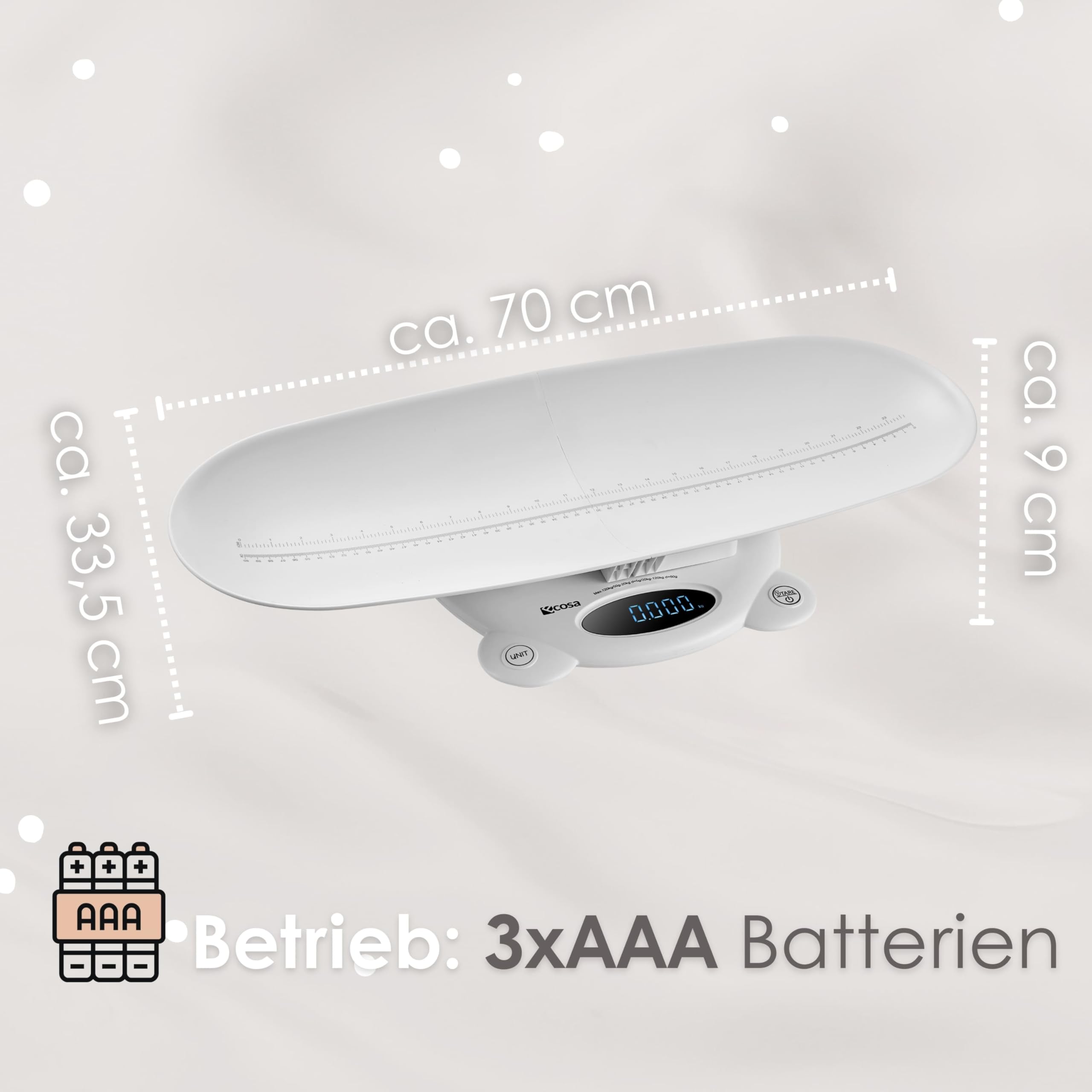 3 in 1, bilancia per animali e pesapersone, display a LED, bilancia digitale con funzione tara/hold, capacità 120 kg, capacità 5 g/50 g, unità di peso: kg/lb/st robusto design ABS, funzionamento a