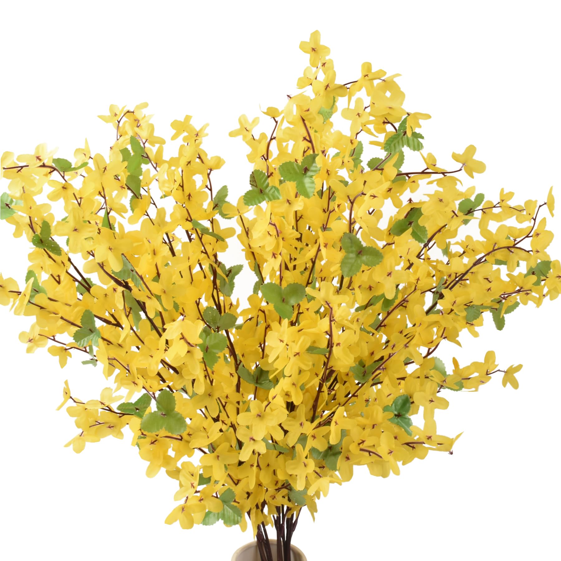 Yellow Silk Forsythia Stems 10PCS, Artificial Forsythia Branches Fake Winter Jasmine Long Stem Spring Floral for Door Wreaths Home Wedding Party Indoor Outdoor Cemetery Decor