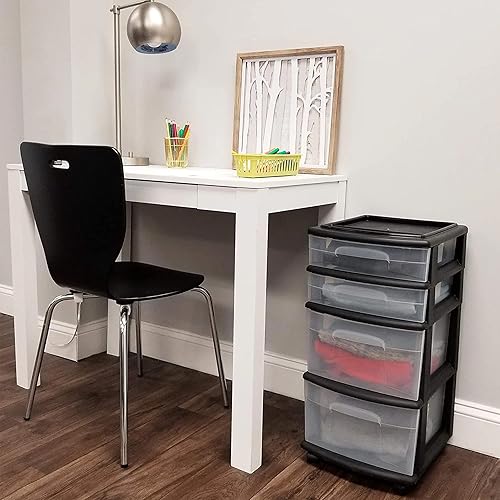 Miniatura 2 de HOMZ Torre de Cajones, Carrito Organizador de Almacenamiento de 4 Niveles de Plástico Transparente, Marco Negro - Cajones Rodantes Multiusos