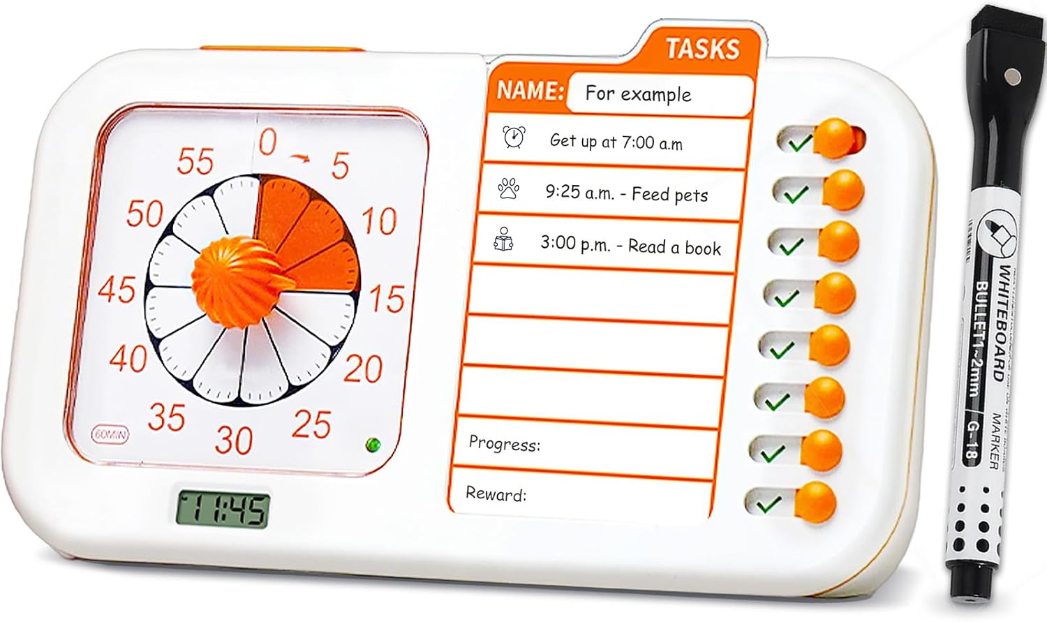 3 in 1 Visual ADHD Timer for Kids with Planning Board, Task Timer, Chore Chart & Visual Schedule Planner, Autism & ADHD Tools with Checklist for Classroom, Homeschool, Home