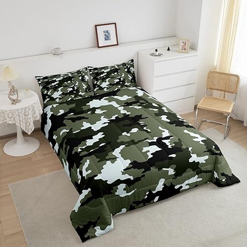 Miniatura 3 de Juego de edredón de camuflaje para niños y adolescentes, juego de ropa de cama ligero de camuflaje militar, juego de ropa de cama ligero para