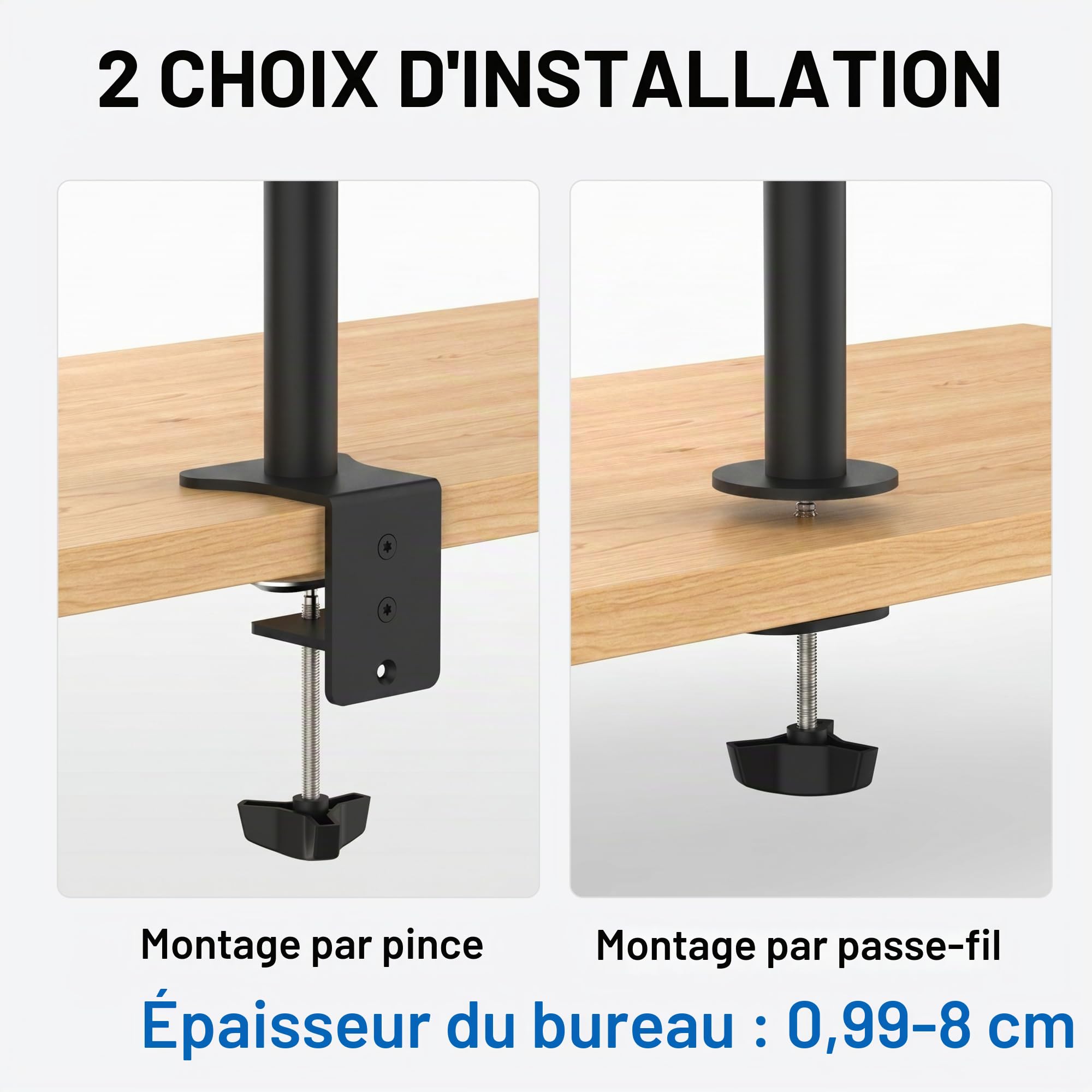 Bras Ecran PC VESA 75x100 360° Rotation ±90° Inclinable Hauteur Réglable 9KG Noir GRIFEMA GB2001-2