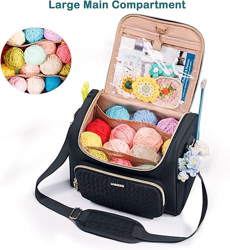 Miniatura 6 de MYBAGZING Organizador de bolsas de ganchillo, bolsa de almacenamiento acolchada con gancho para colgar, soporte de hilo para tejer y accesorios de