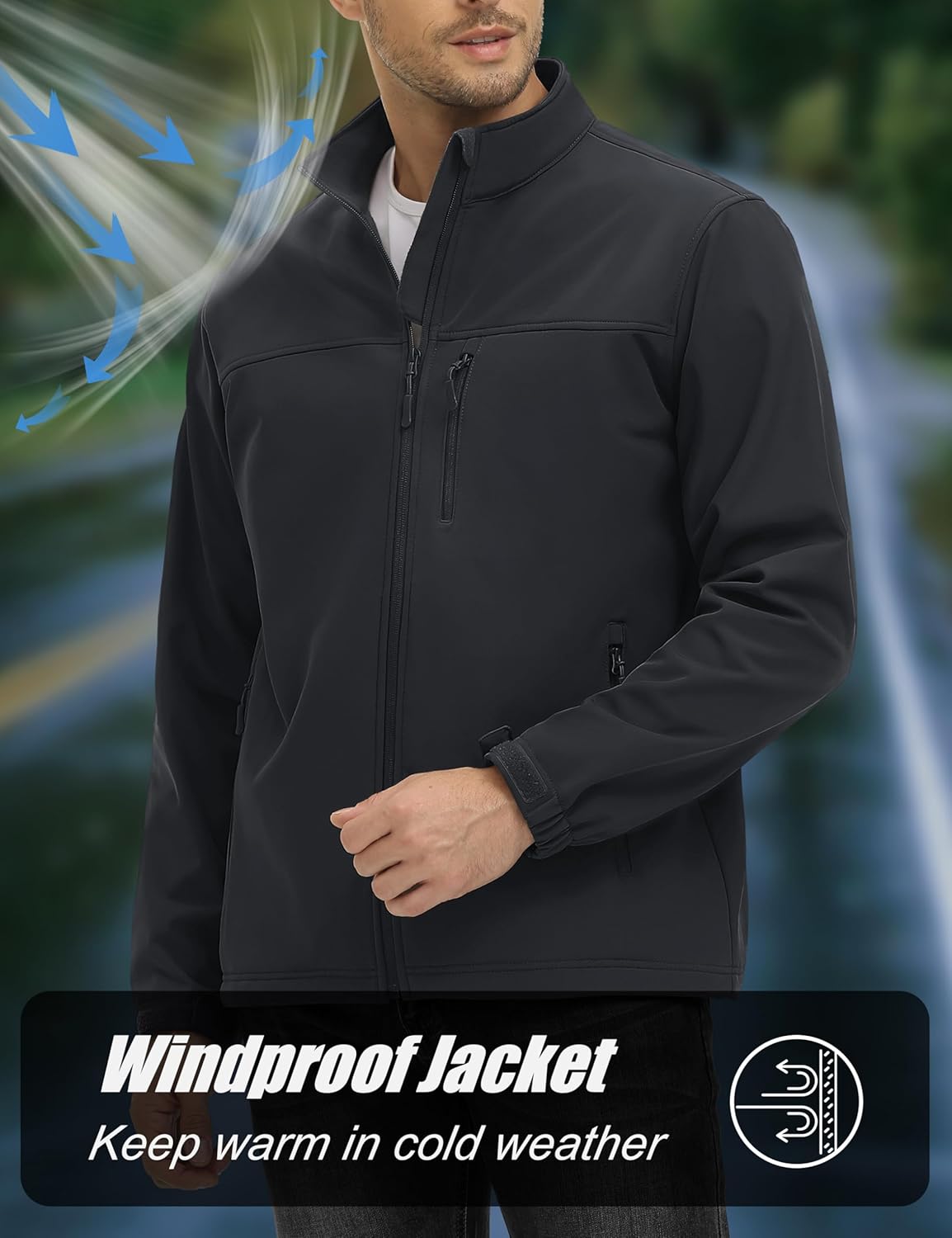 MAGCOMSEN Men's Lightweight Softshell Jacket Fleece Lined Tactical Waterproof Windbreaker Rain Jacket for Outdoor Hiking - Image 3