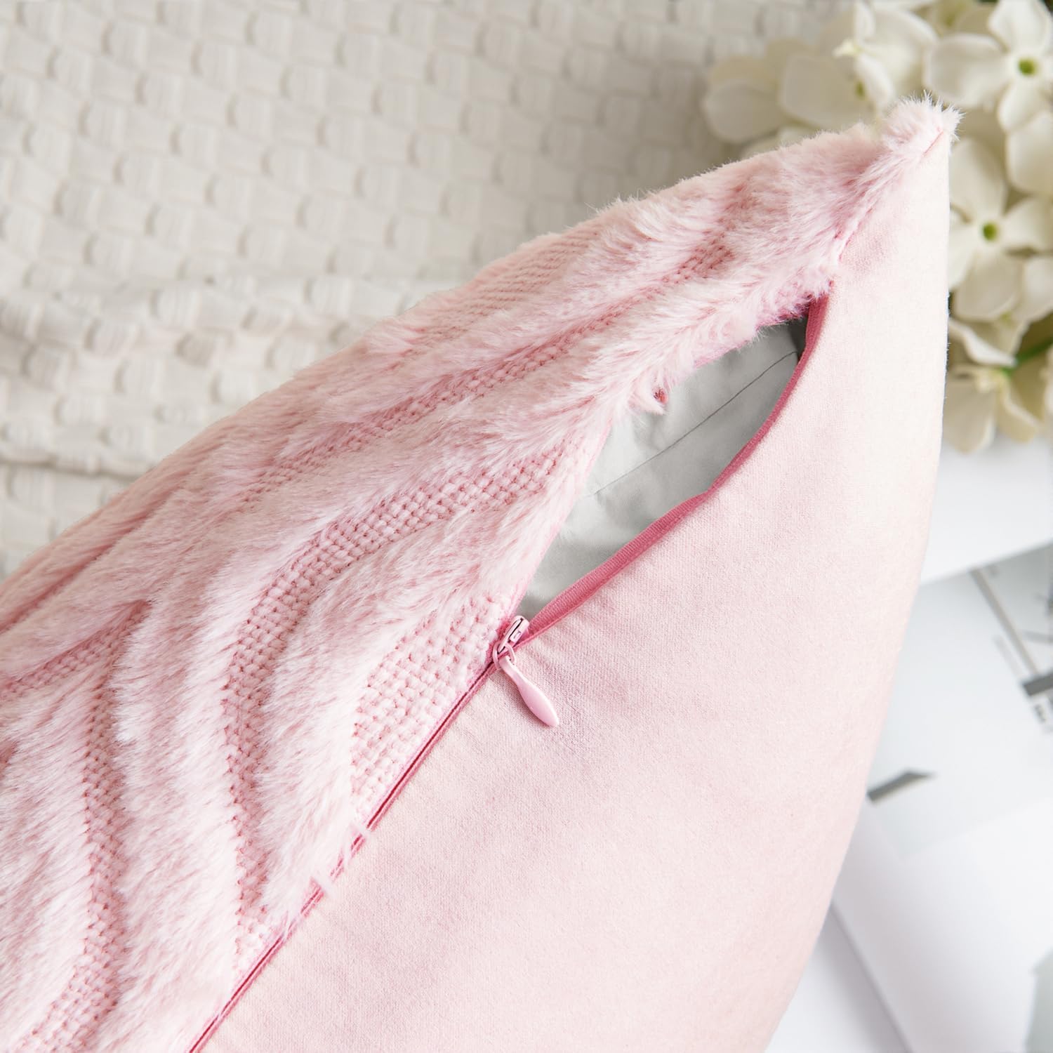 MIULEE Light Pink Valentines Throw Pillow Covers 18x18 Inch, Soft Spring Plush Faux Wool Couch Pillow Covers Set of 2 Decorative Farmhouse Boho Throw Pillows for Sofa Living Room Bed - Image 6