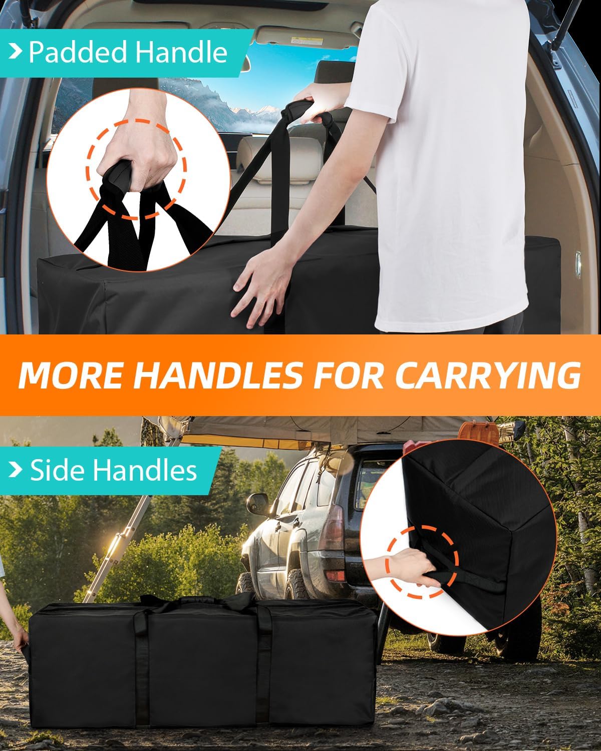 36'' Sports Duffle Bag - Extra Large Travel Duffel Tote Bag Gym Overnight Weekender Shopping Christmas Tree Bag with 2-Way Durable Zippers Water Resistant, Black, 1 Pack - Image 6