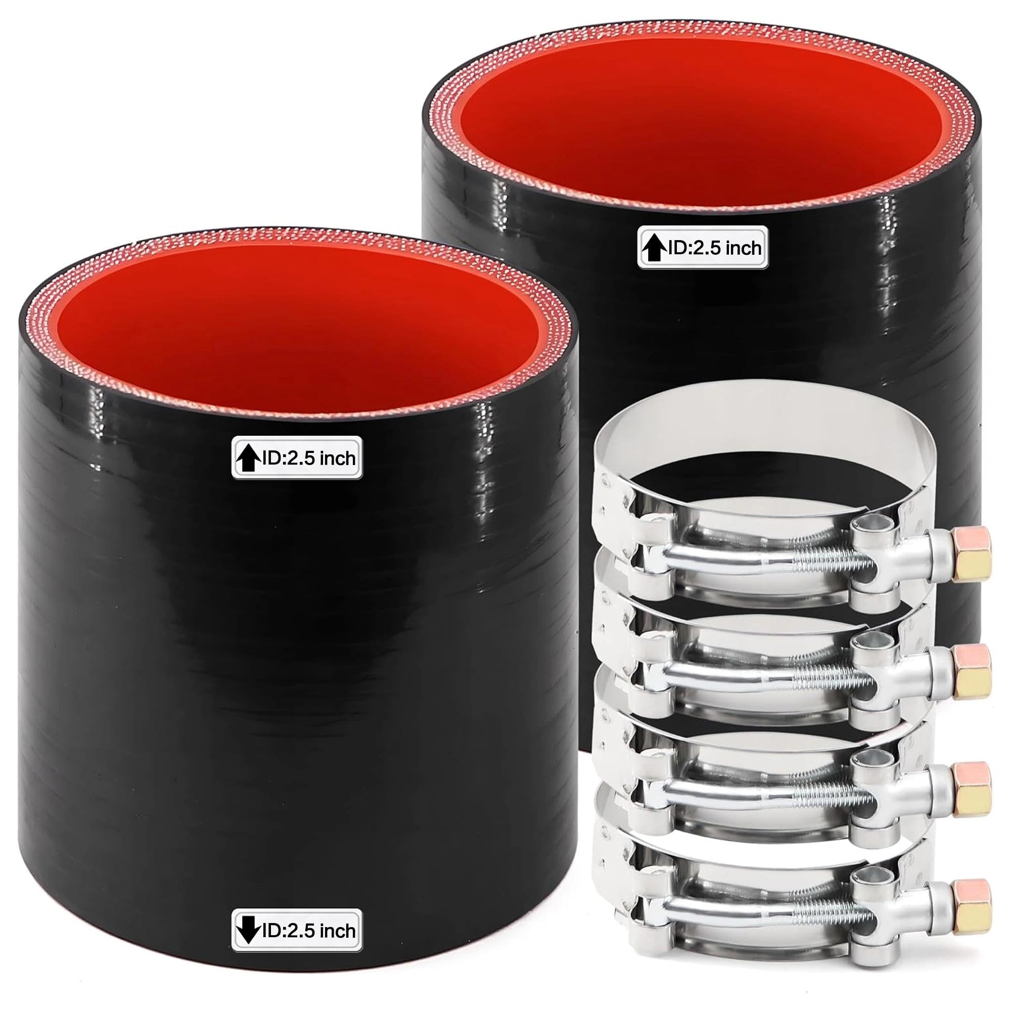 ID 2-1/2 inch(63mm) Straight Silicone Rubber Hose Coupler 2Pcs