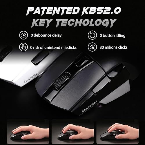 Miniatura 6 de DAREU Ratón inalámbrico ligero para juegos A955 con base de carga RGB Ratón trimodo 2.4GUSB-CBT Ratón hasta 12K DPI Sensor óptico -Botones KBS II