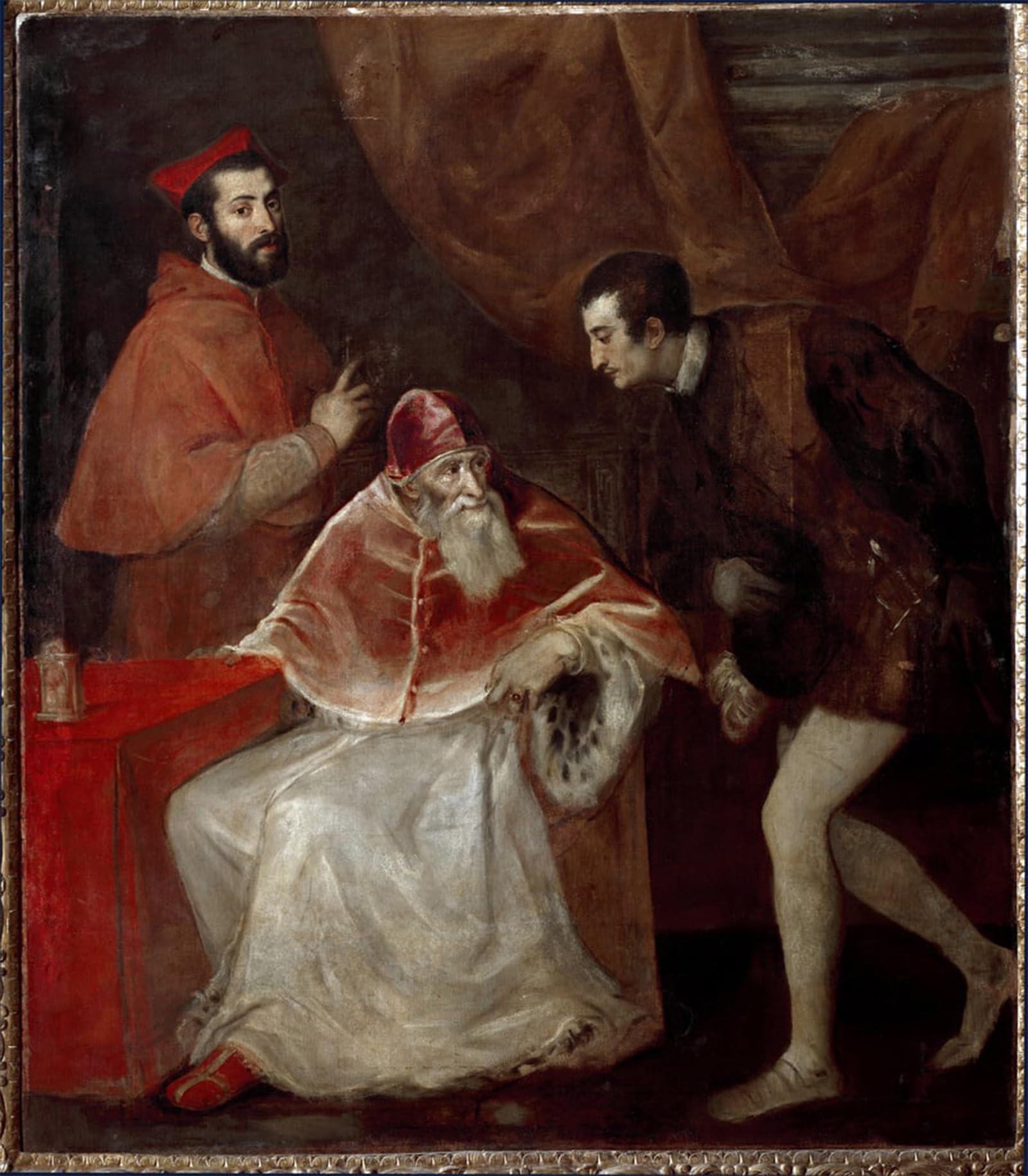ARTXLXXBN Famous Painting Canvas Artwork Graffiti Print Pope Paul Iii and His Grandsons by Tiziano Vecelli Portrait Canvas Image for Home Decor 60x90cm