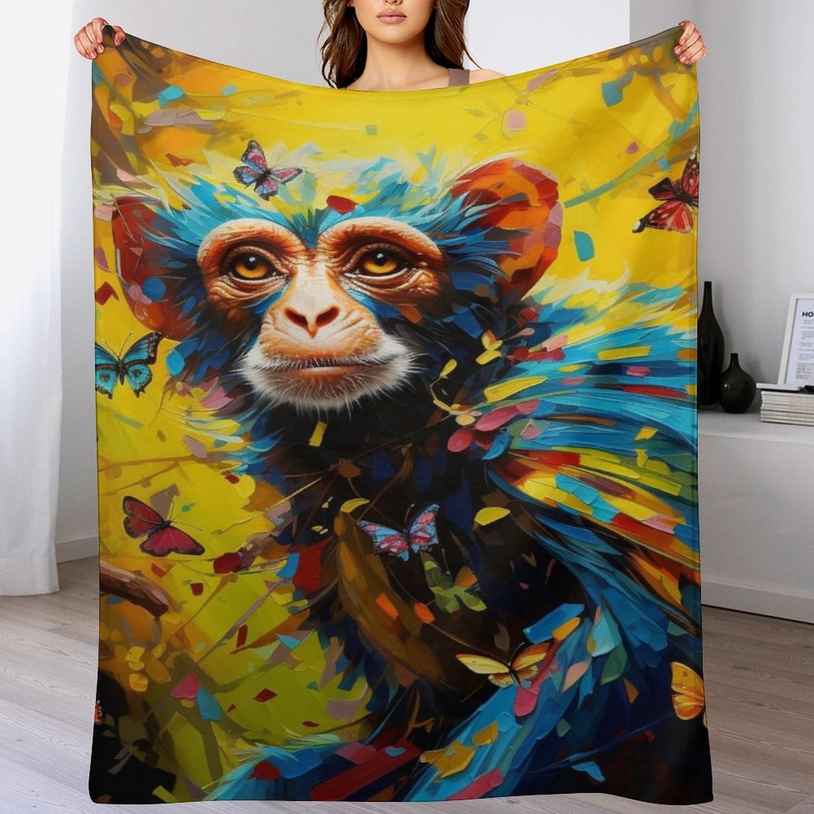 Couverture en Flanelle Singe pour des Soirées Cocooning sur le Sofa