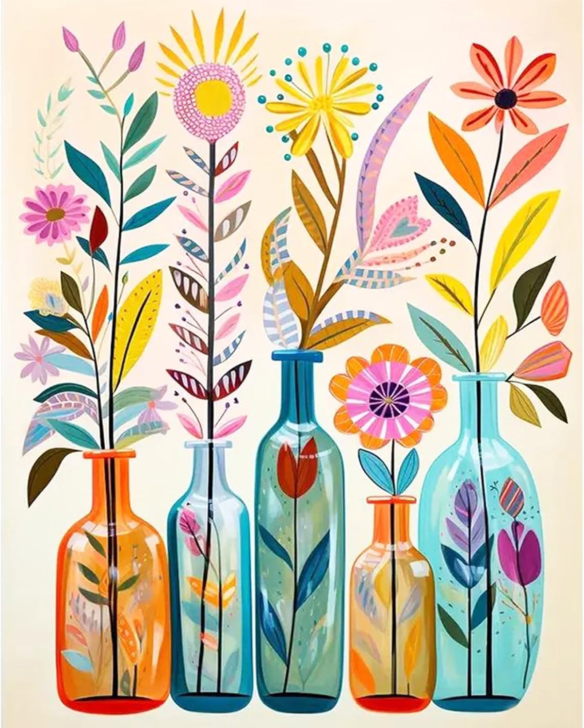 JATOK Paint by Numbers Kit for Adults Beginners, Flowers DIY Easy Acrylic Oil Painting by Numbers on Canvas, Paint-by-Numbers Drawing Kits for Gift Home Wall Decor Without Frame 16x20in
