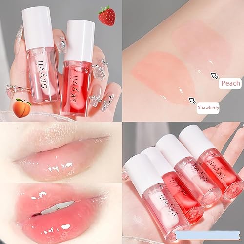 Miniatura 4 de Dulele Juego de 4 aceites labiales con sabor a fruta, aceite hidratante para brillo labial, bálsamo labial no pegajoso, cuidado de labios hidratante