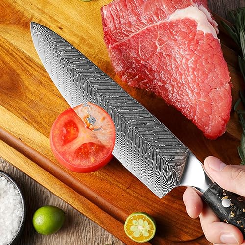 Miniatura 5 de Juego de cuchillos de Damasco de 5 piezas para juegos de cuchillos de cocina para cocina con bloque mango ergonómico para cuchillo de chef, acero