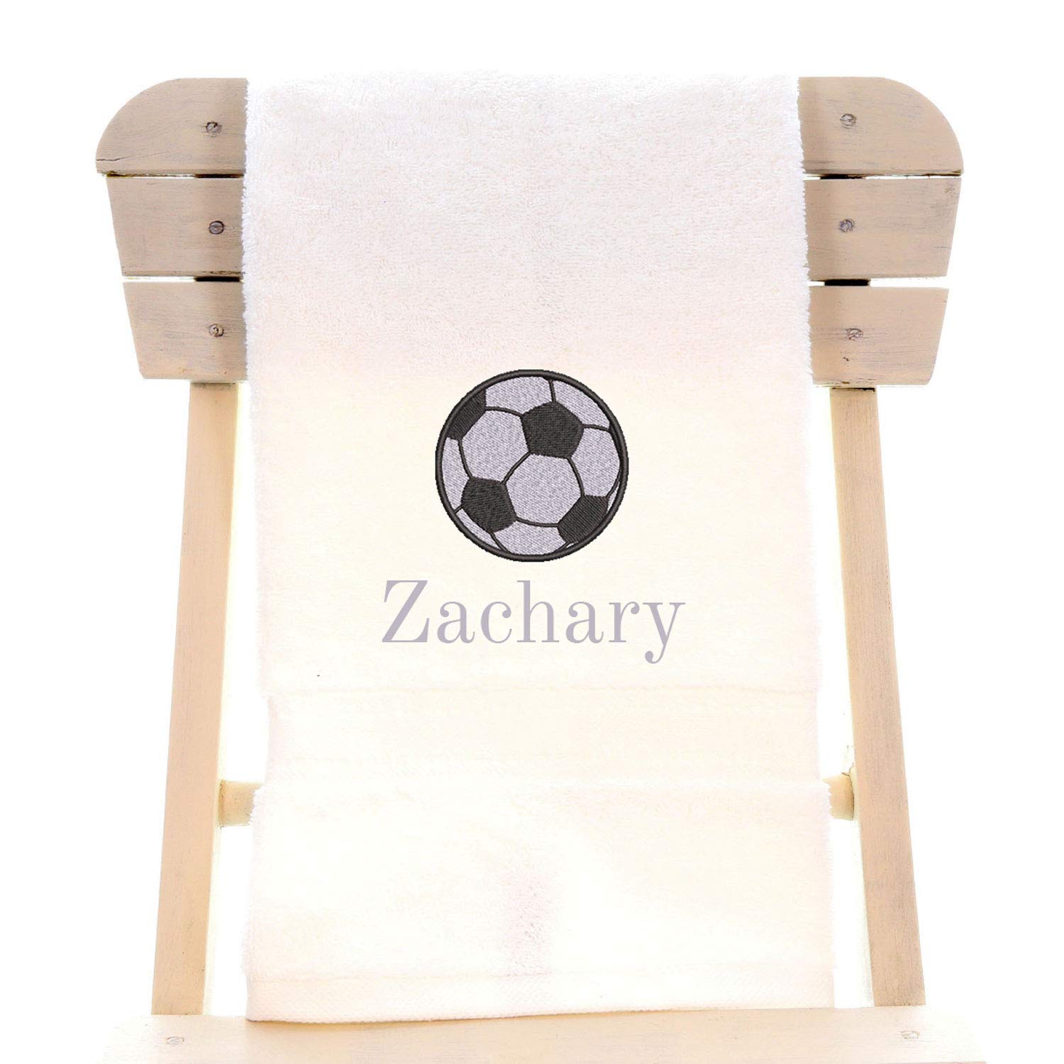 aztex Personalised Children's 100% Cotton Bath Towel with Football Logo & Name, 550gsm, 70cm x 130cm - White