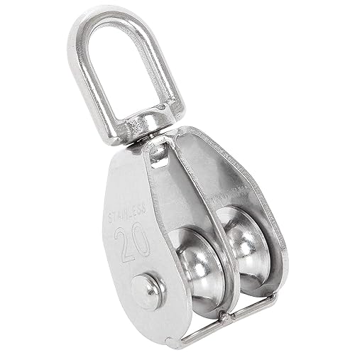 Miniatura 7 de ZOEYES Paquete de 4 rodillos de doble polea de elevación M20 de acero inoxidable con gancho giratorio de doble polea