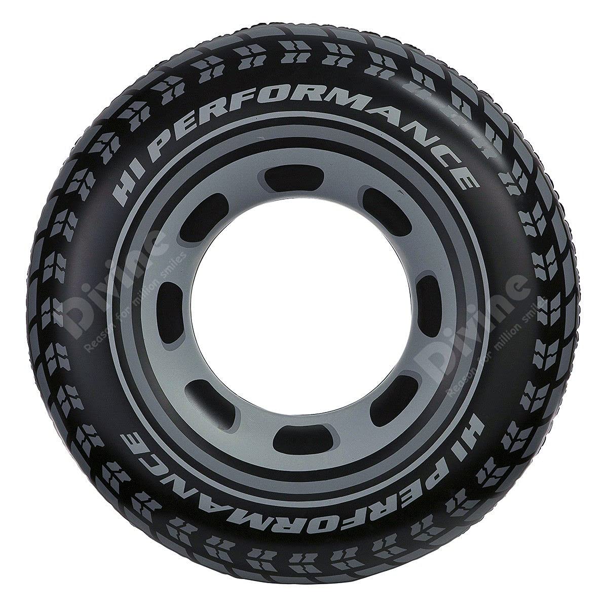 D DIVINE Reason for million smiles Inflatable Swim Ring Giant Tyre Shaped Swimming Float Tube 36 Inch - Black (Swim-Ring)