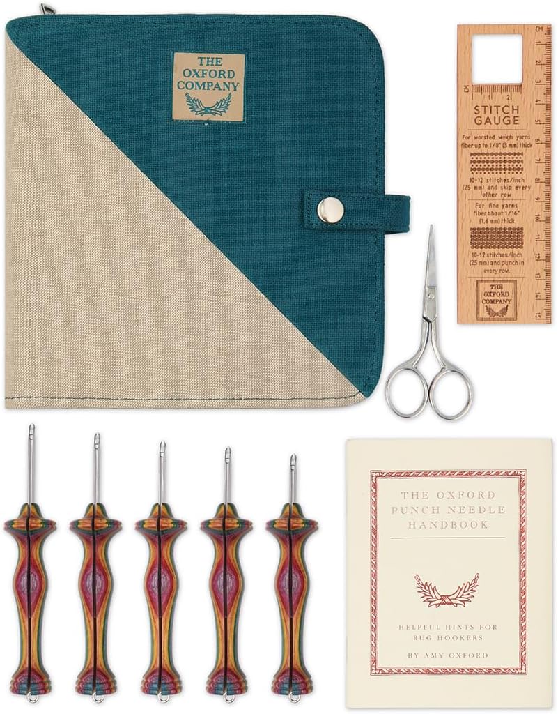 The Oxford Punch Needle Fine Point Set - 5 Sizes | Ergonomically Designed Colorful Symfonie Wood Handle | Electropolished Steel Tip | Ideal for Punch Needle Rug Hooking