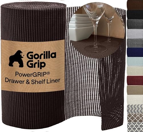 GORILLA GRIP powerGRIP Drawer Shelf and Cabinet Liner, 12"x10', Chocolate