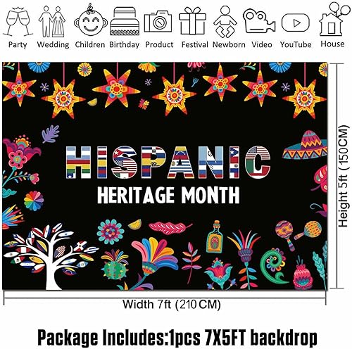 Miniatura 5 de Telón de fondo fotográfico del Mes de la Herencia Hispana, 7 x 5 pies, telón de fondo para el aula hispana de América Latina y el Mes de la Herencia