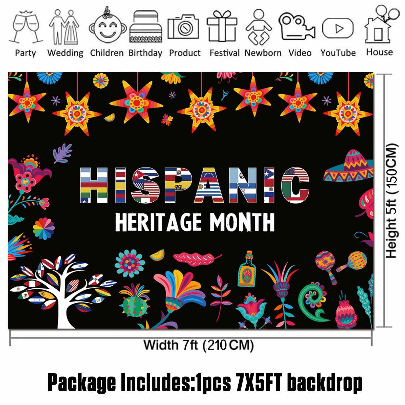 Hispanic Backdrop Polyester Photography Backdrop ZTHMOE Hispanic Heritage Month Backdrop ...