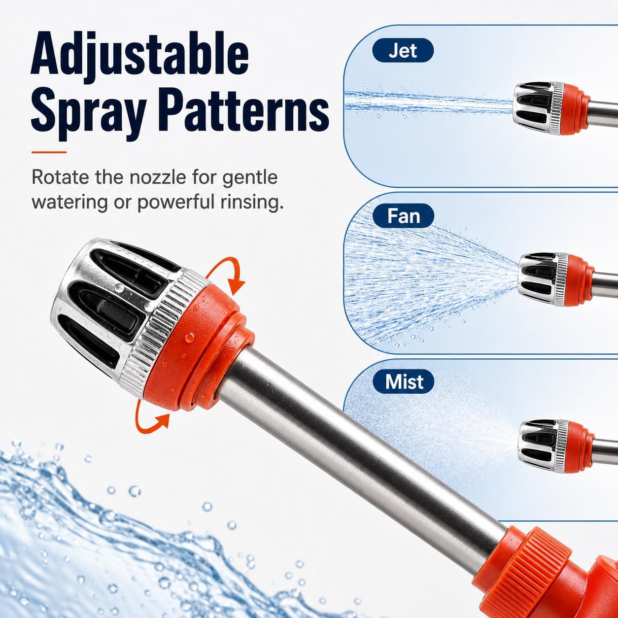 Garden Hose Foam Sprayer, 2-in-1 Water and Foam Hose Nozzle with Adjustable Spray Patterns, 100 ml Soap Bottle, Stainless Steel Wand and Hose Connectors for Car Wash, Garden Watering