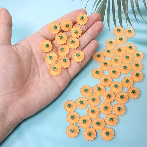 Miniatura 4 de Honbay 50 dijes de calabaza para Halloween, cabujones de resina con parte trasera plana, bonitos adornos vegetales para accesorios para el cabello,