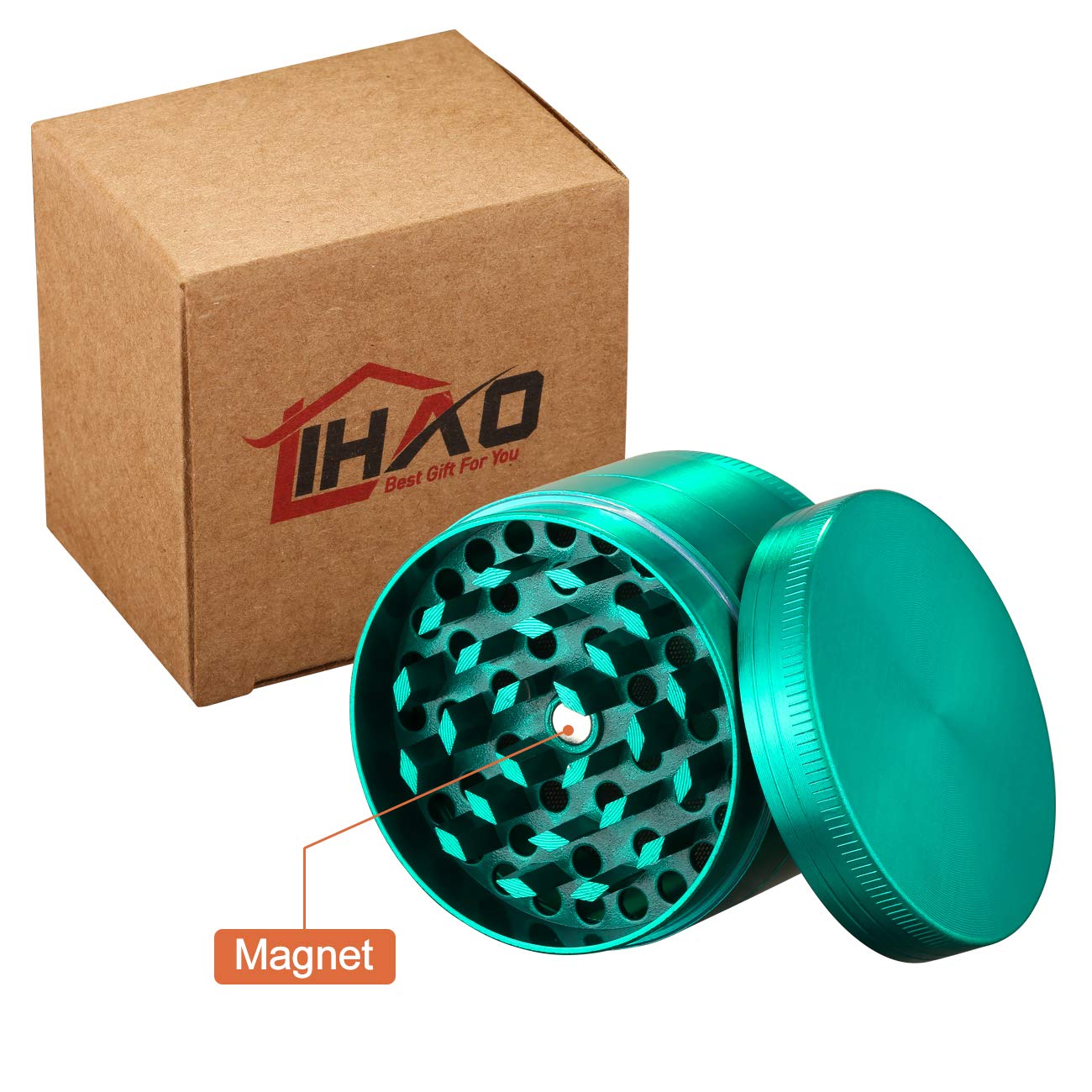 LIHAO Grinder Crusher 4-Teiliges Set Mühle Zinklegierung mit Pollen Scraper für Spice Kräuter Gewürze Herb (Mini 5 x 3,5 cm, Grün)