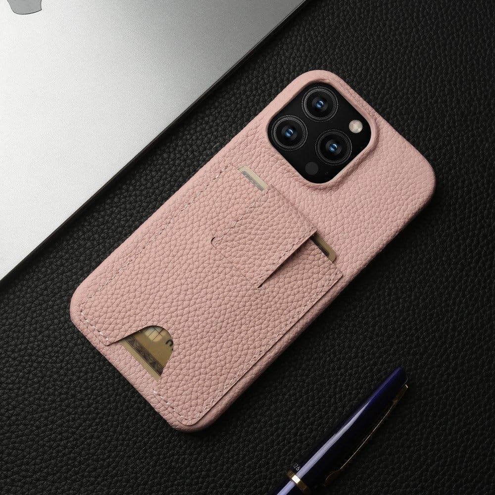 Étui pour iPhone 14 Pro en cuir rose résistant aux chocs et rayures